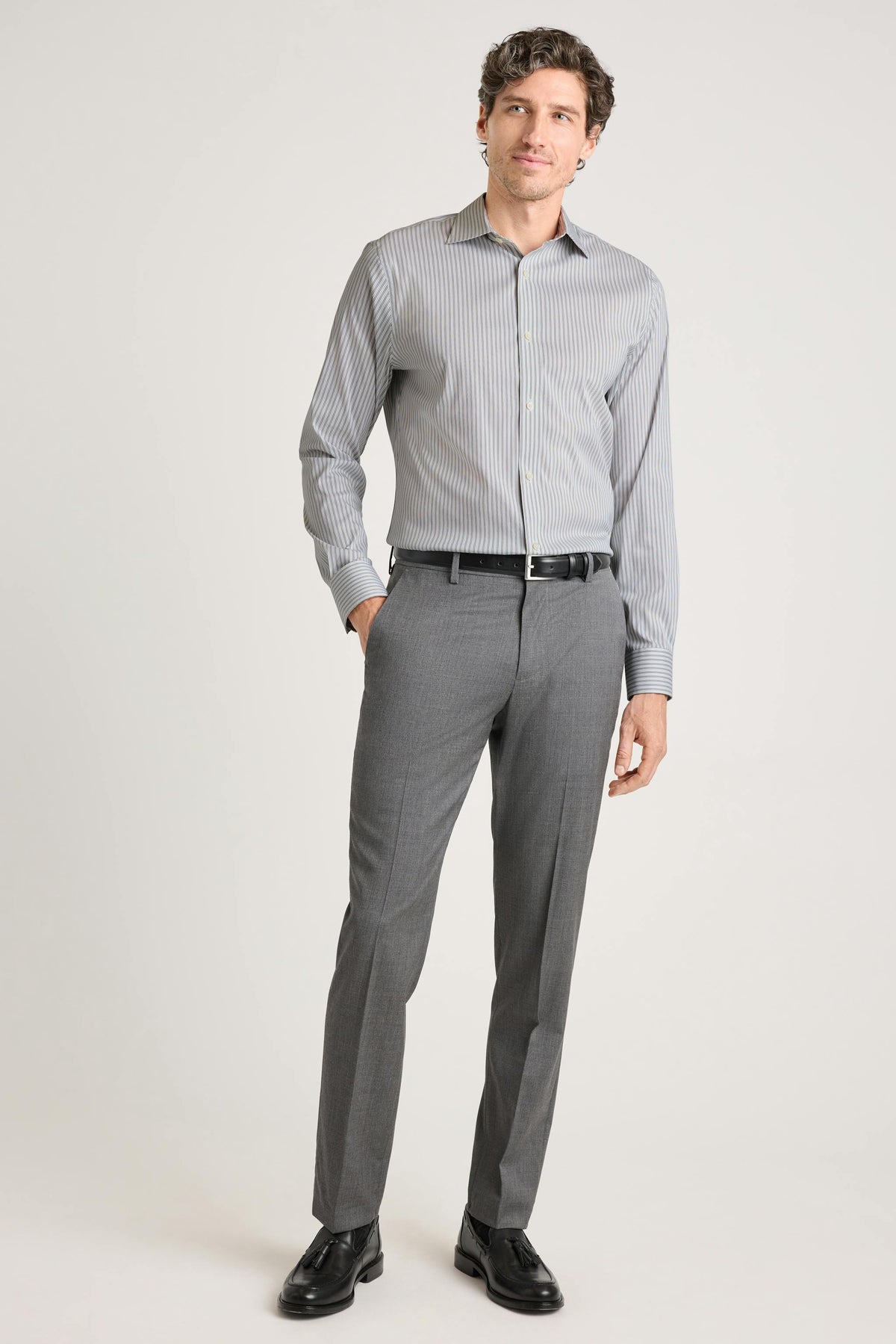 Jetsetter Stretch Dress Shirt - olive grey stripe