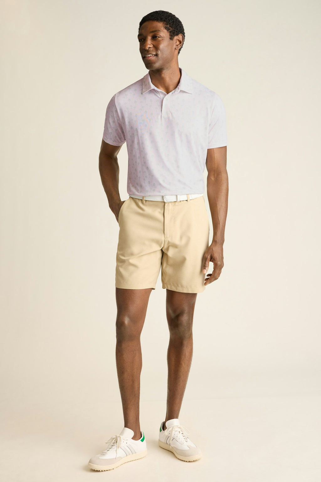 Performance Golf Polo - white flamingo palms