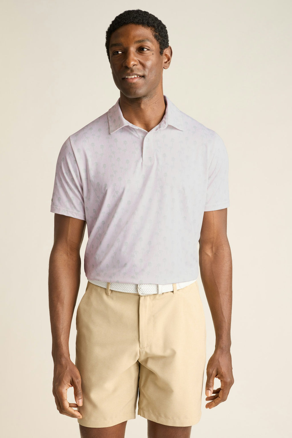 Performance Golf Polo - white flamingo palms