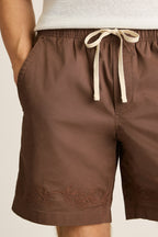 Nomad Short - brown olive leaf embroidery