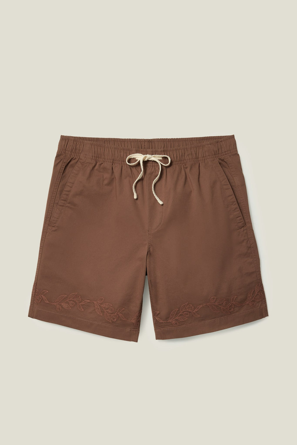 Nomad Short - brown olive leaf embroidery