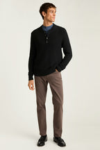 Cotton Cashmere Henley Sweater - black