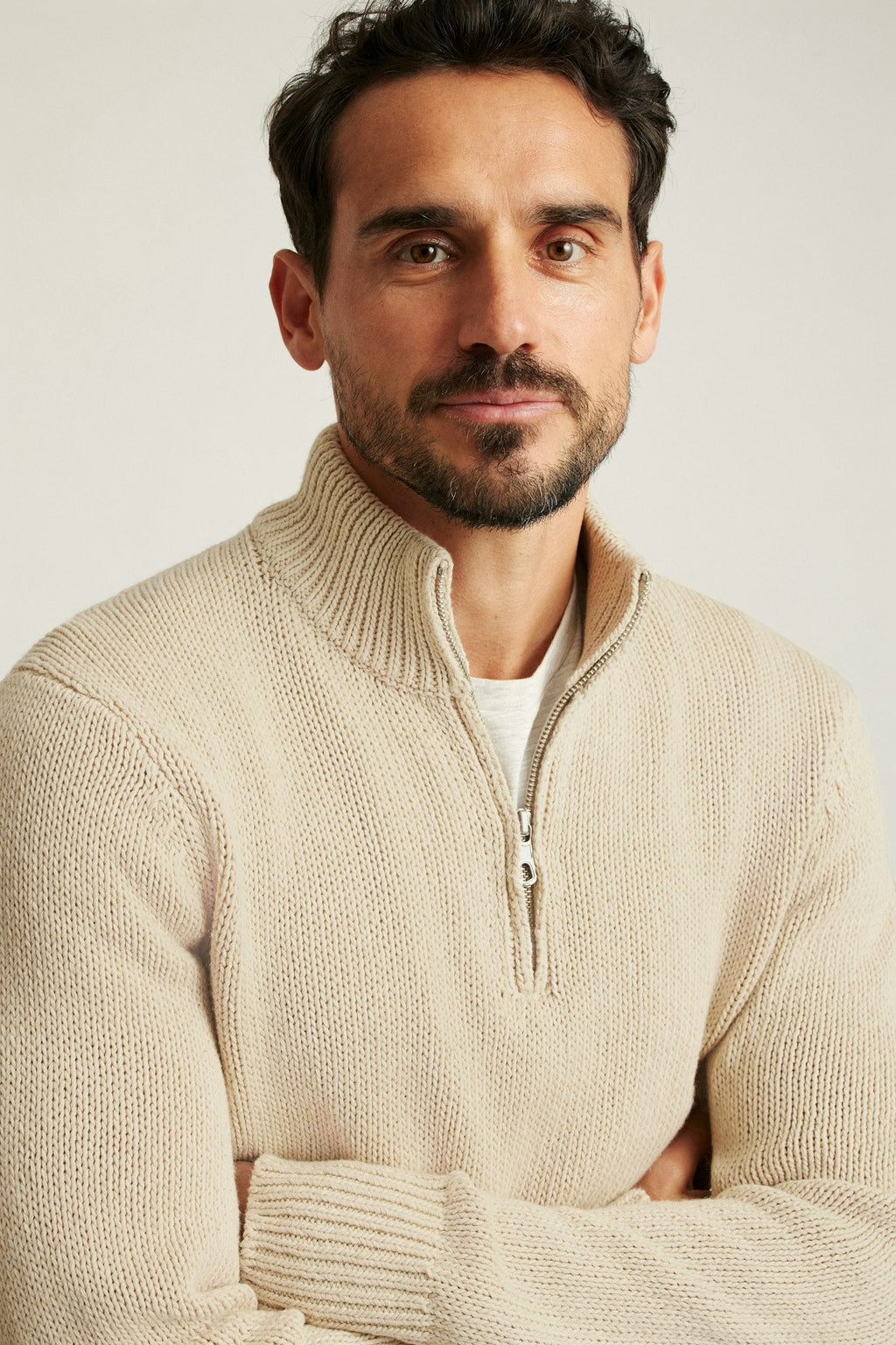 Cotton Linen Half Zip Sweater