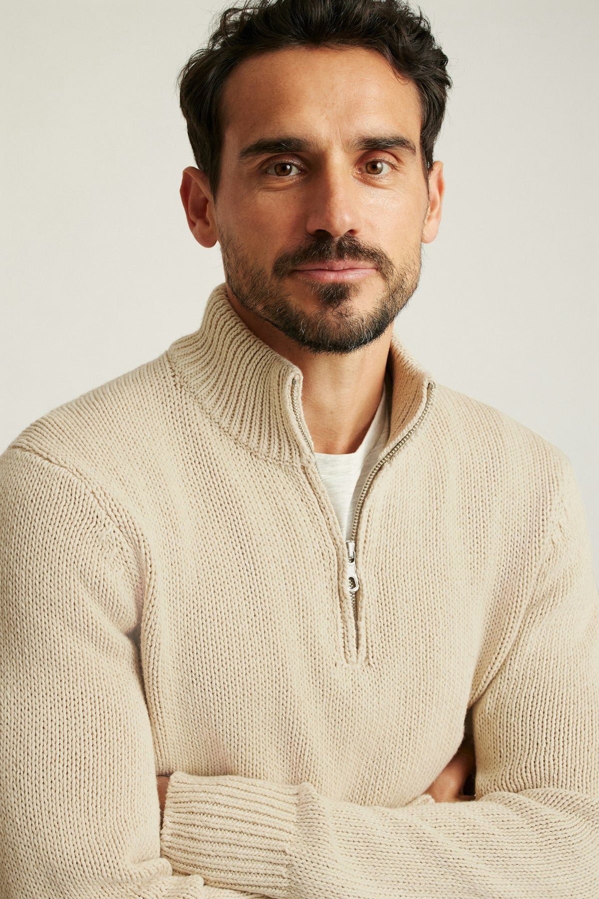 Cotton Linen Half Zip Sweater