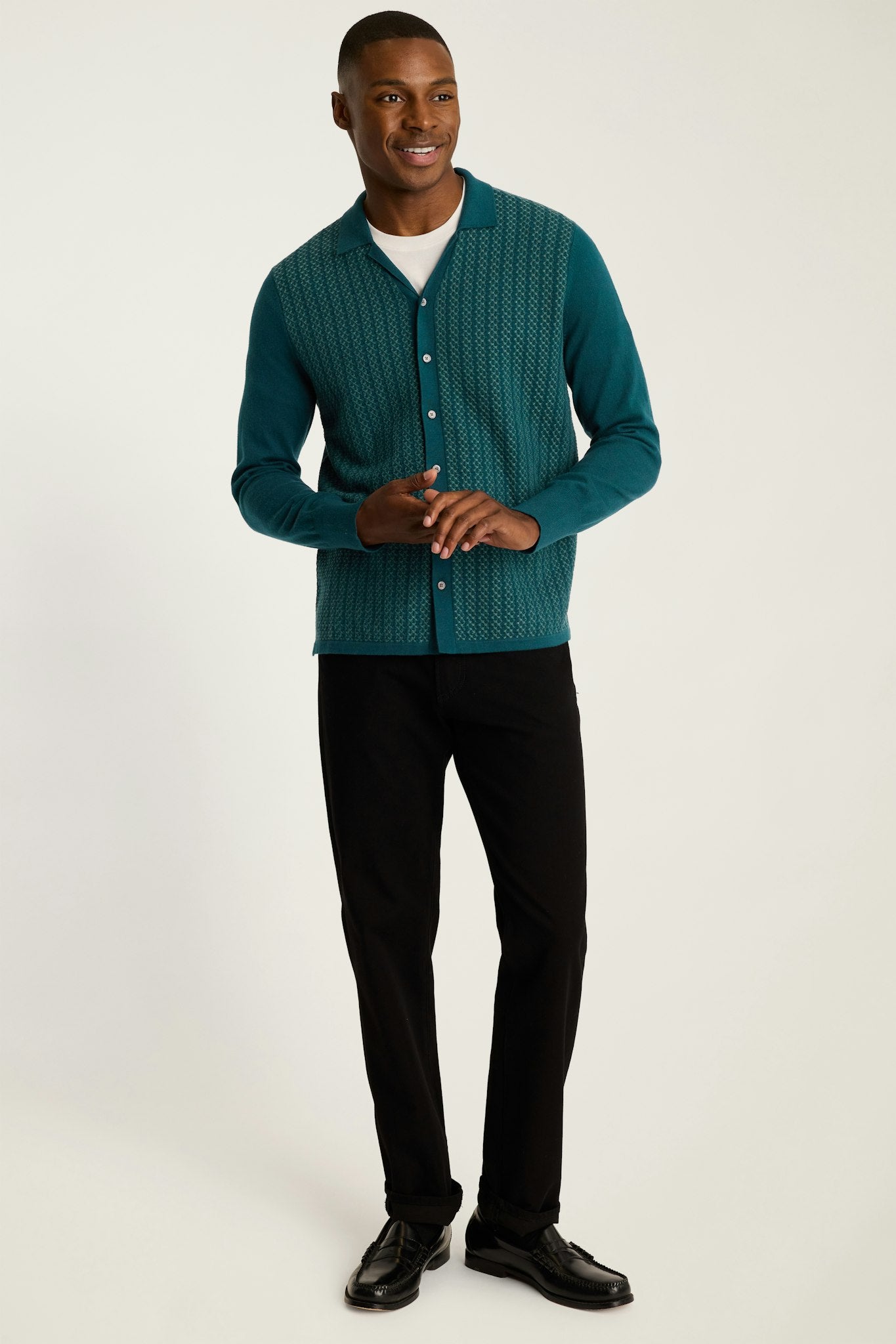 平本蓮着用UNTORN Fuzzy Knit Polo cardigan Hudson Long Sleeve Sweater Polo – Bonobos