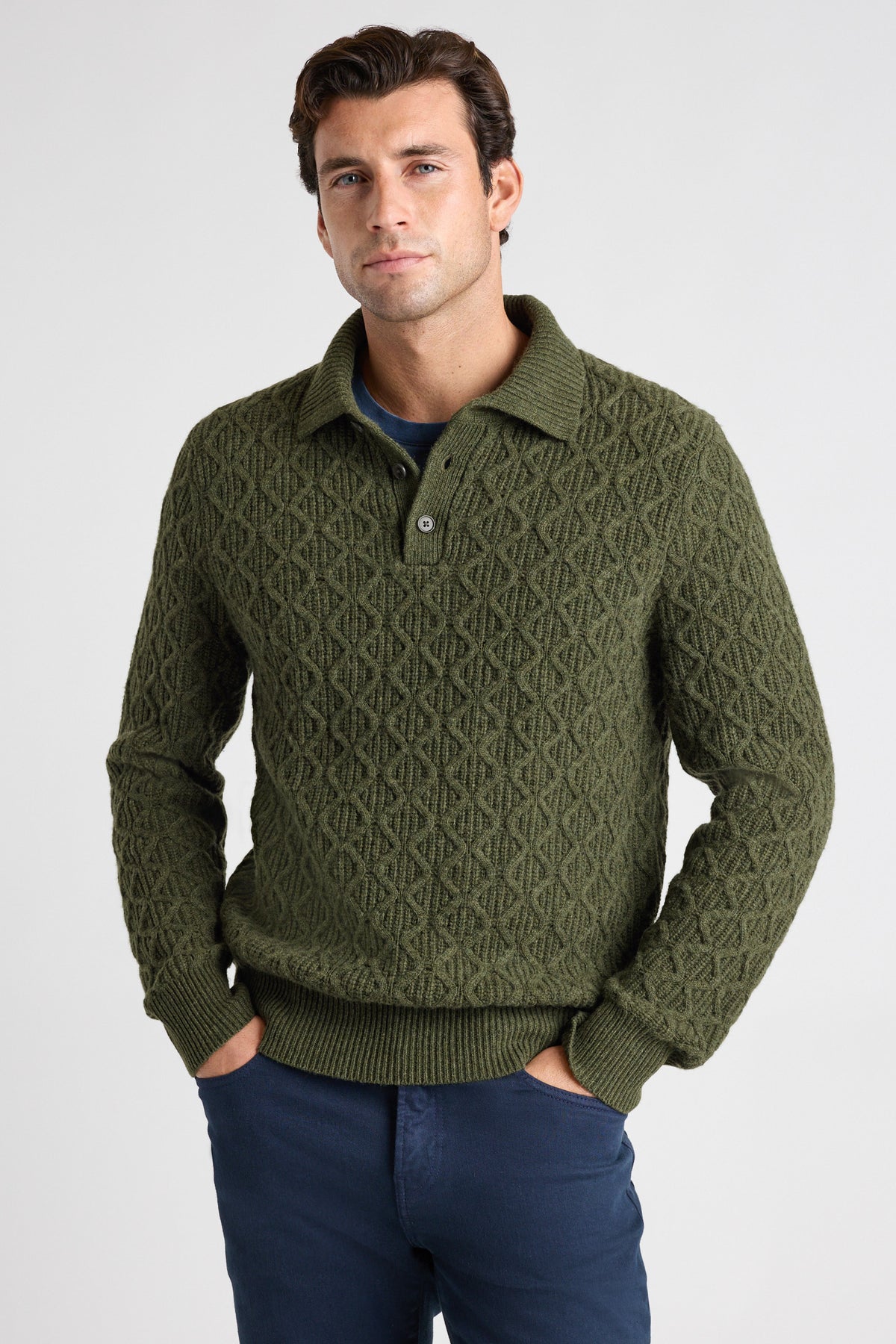 Wool Cable Sweater Polo