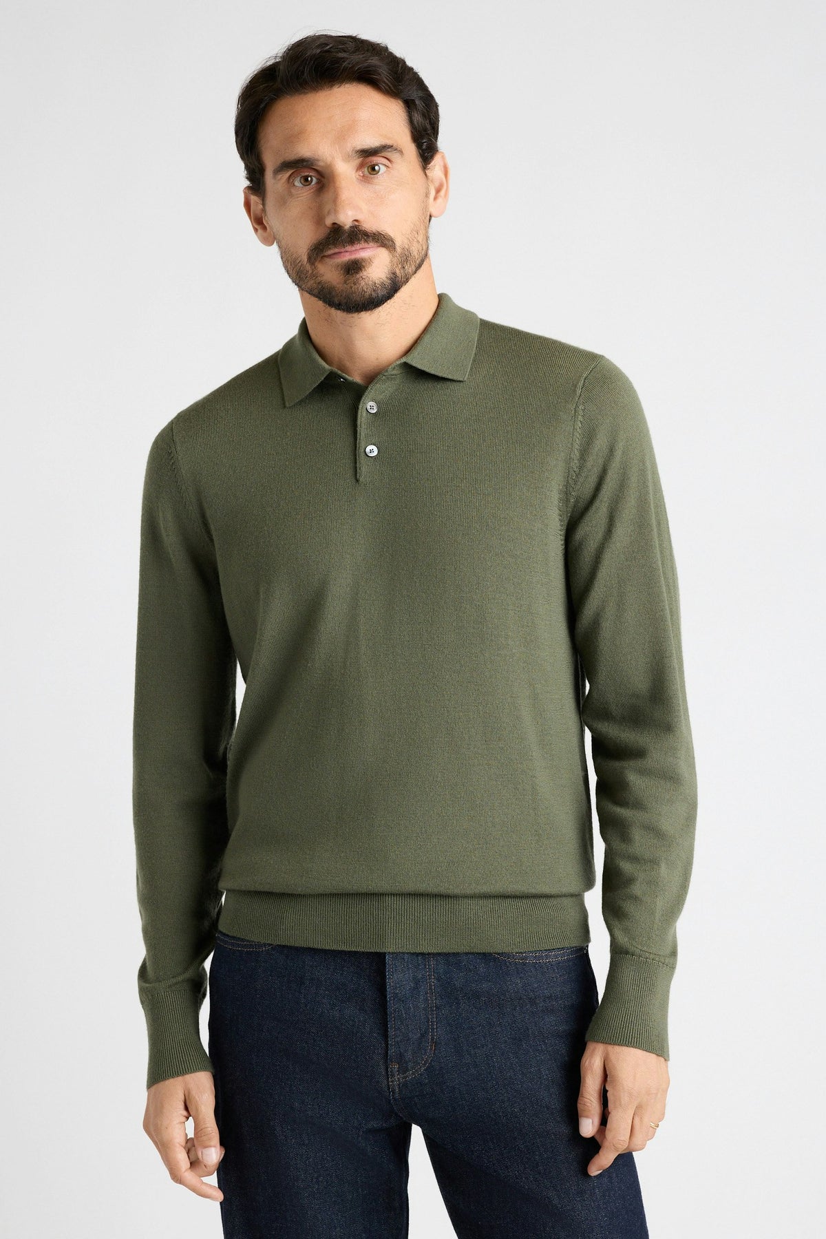 Washable Merino Long Sleeve Sweater Polo