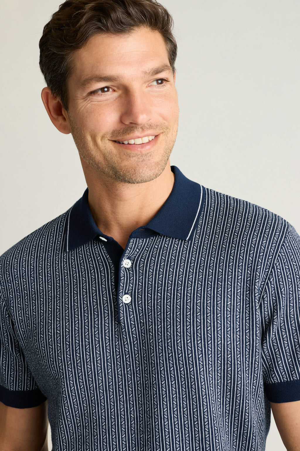 Hudson Sweater Polo - navy blue cotton vertical stripe