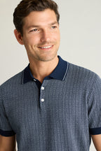 Hudson Sweater Polo - navy blue cotton vertical stripe