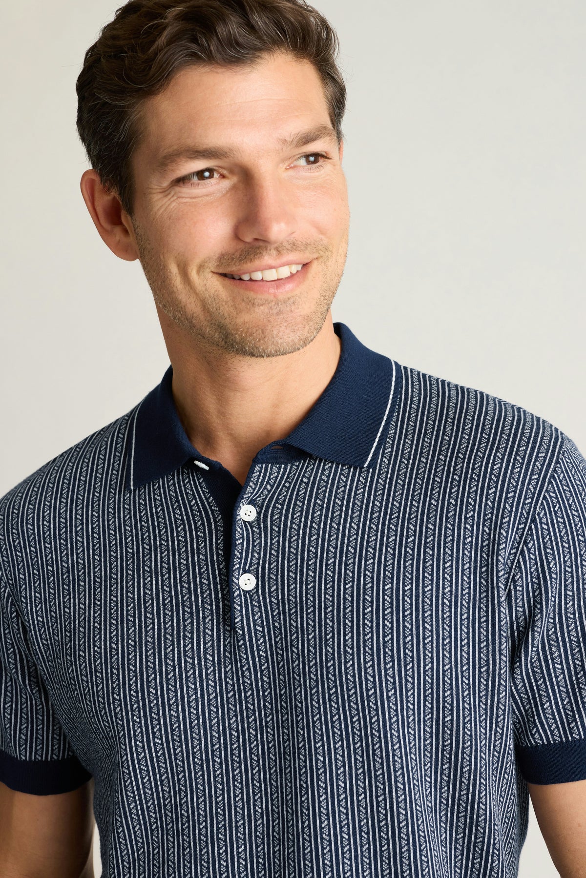 Hudson Sweater Polo - navy blue cotton vertical stripe