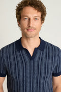 Hudson Sweater Polo - blue stripe cotton cashmere