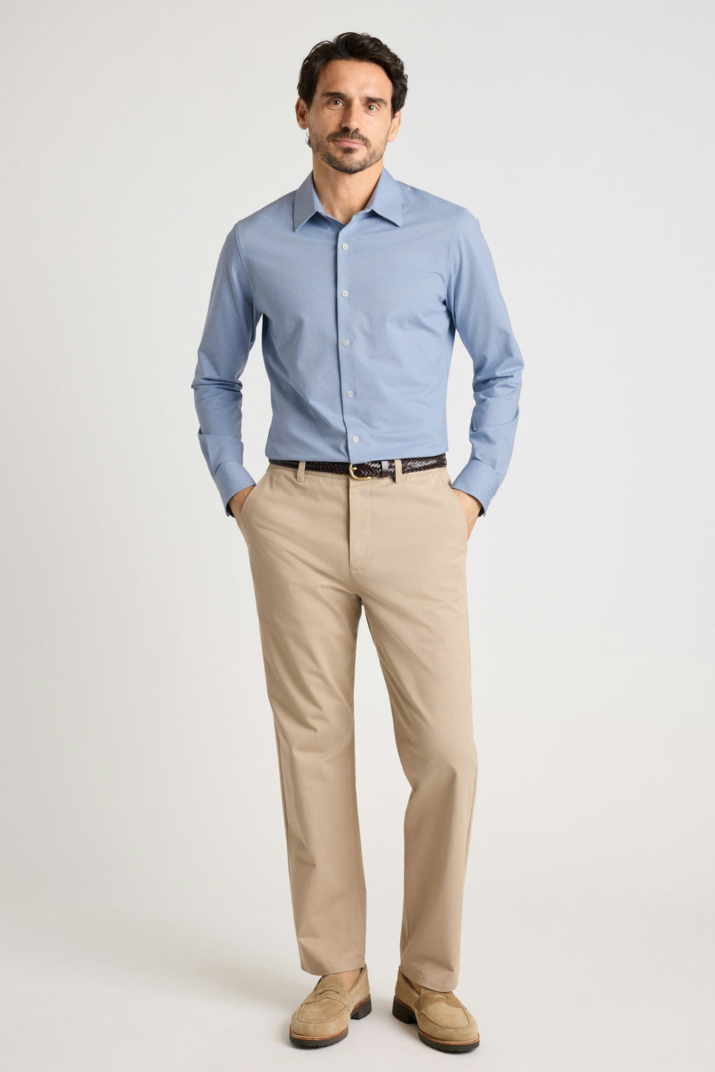 Tech Pique Button Down Shirt - light blue triangle texture
