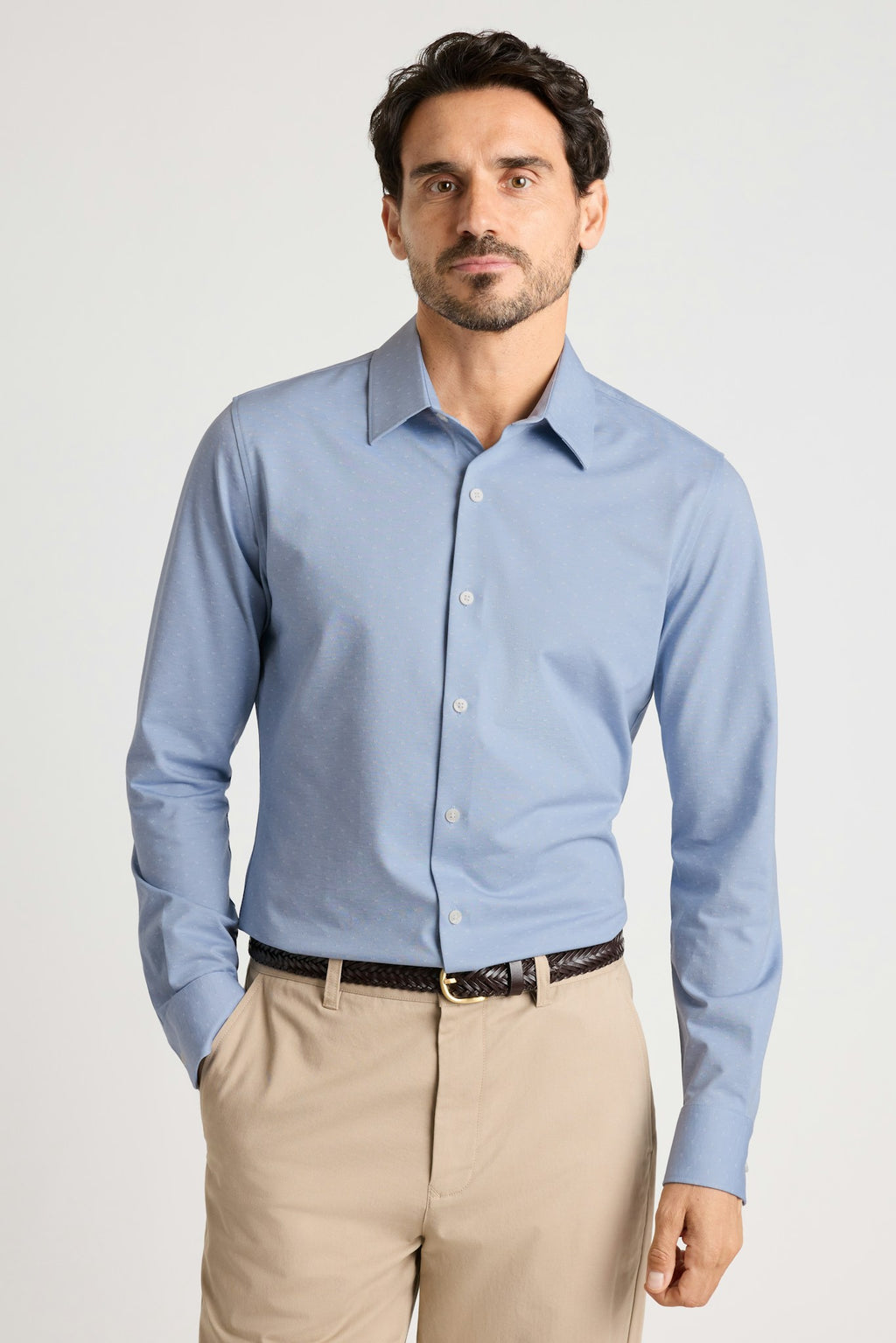 Tech Pique Button Down Shirt - light blue triangle texture