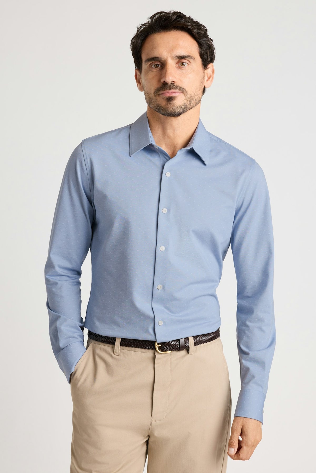 Tech Pique Button Down Shirt - light blue triangle texture