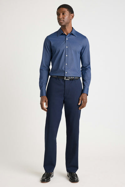 Tech Pique Button Down Shirt - dark blue triangle texture