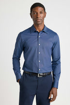 Tech Pique Button Down Shirt - dark blue triangle texture