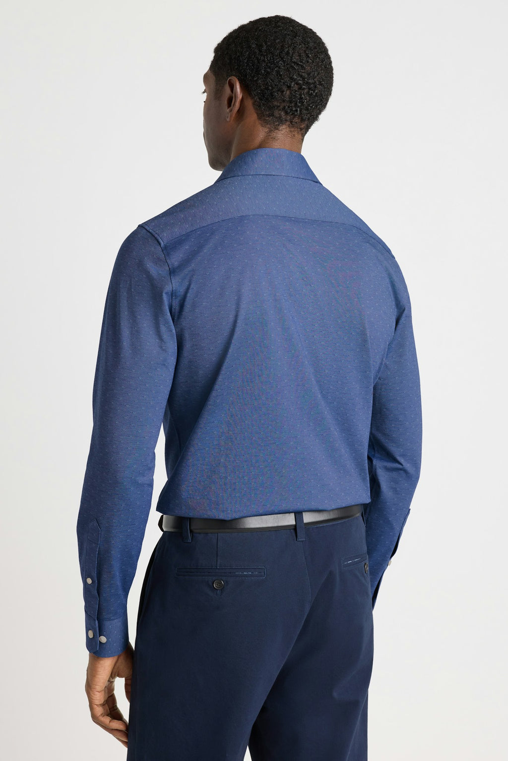 Tech Pique Button Down Shirt - dark blue triangle texture