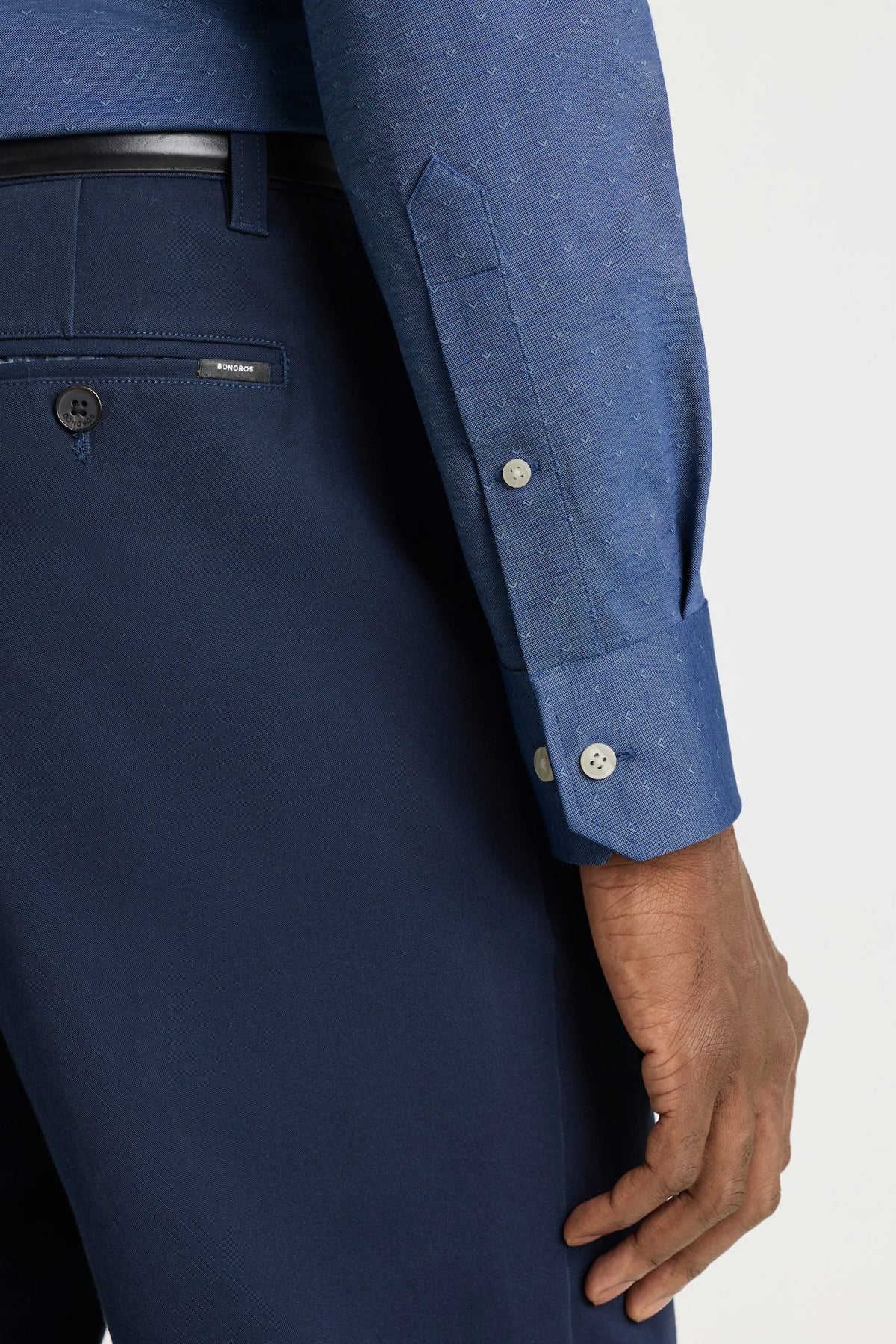 Tech Pique Button Down Shirt - dark blue triangle texture