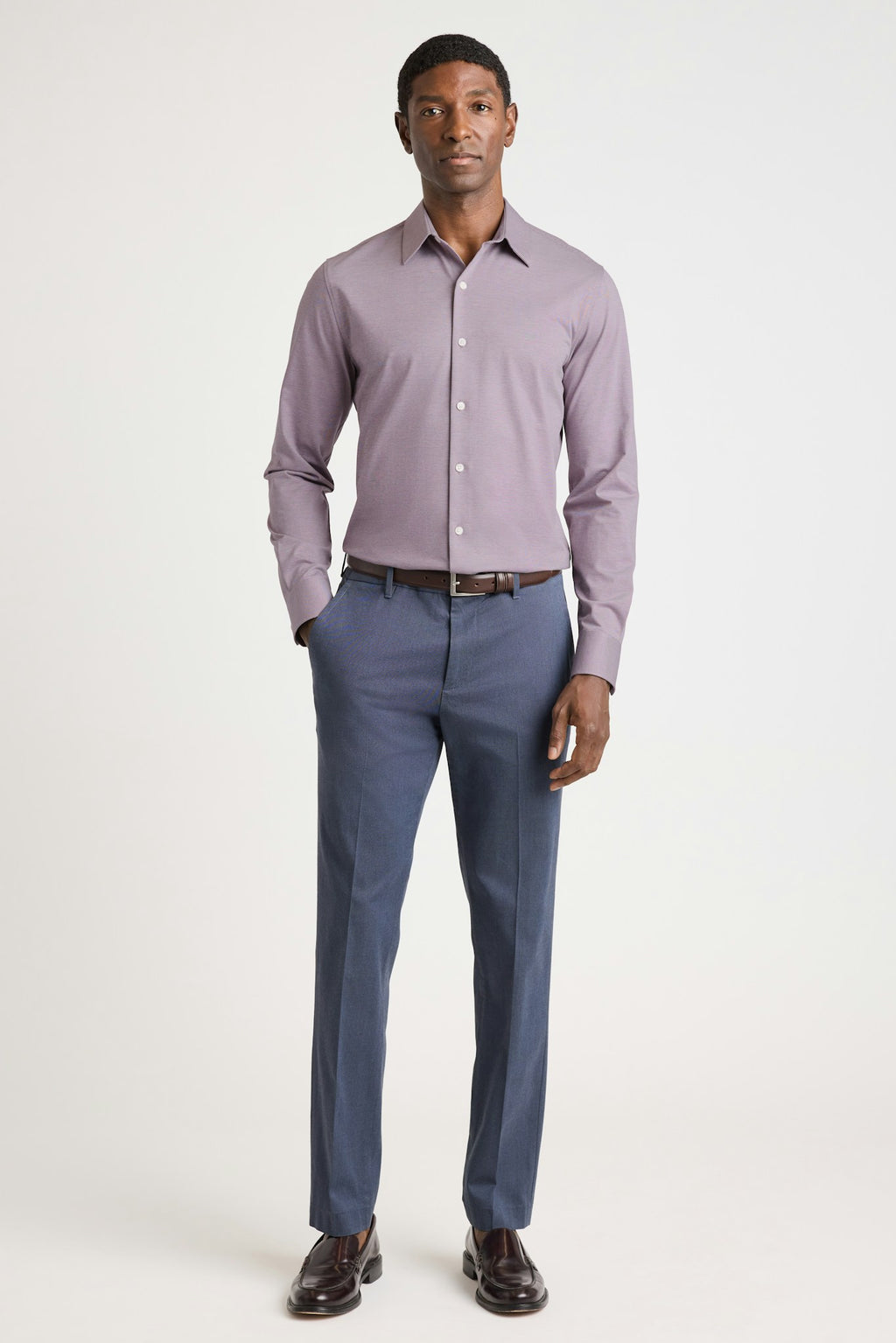 Tech Pique Button Down Shirt - plum texture