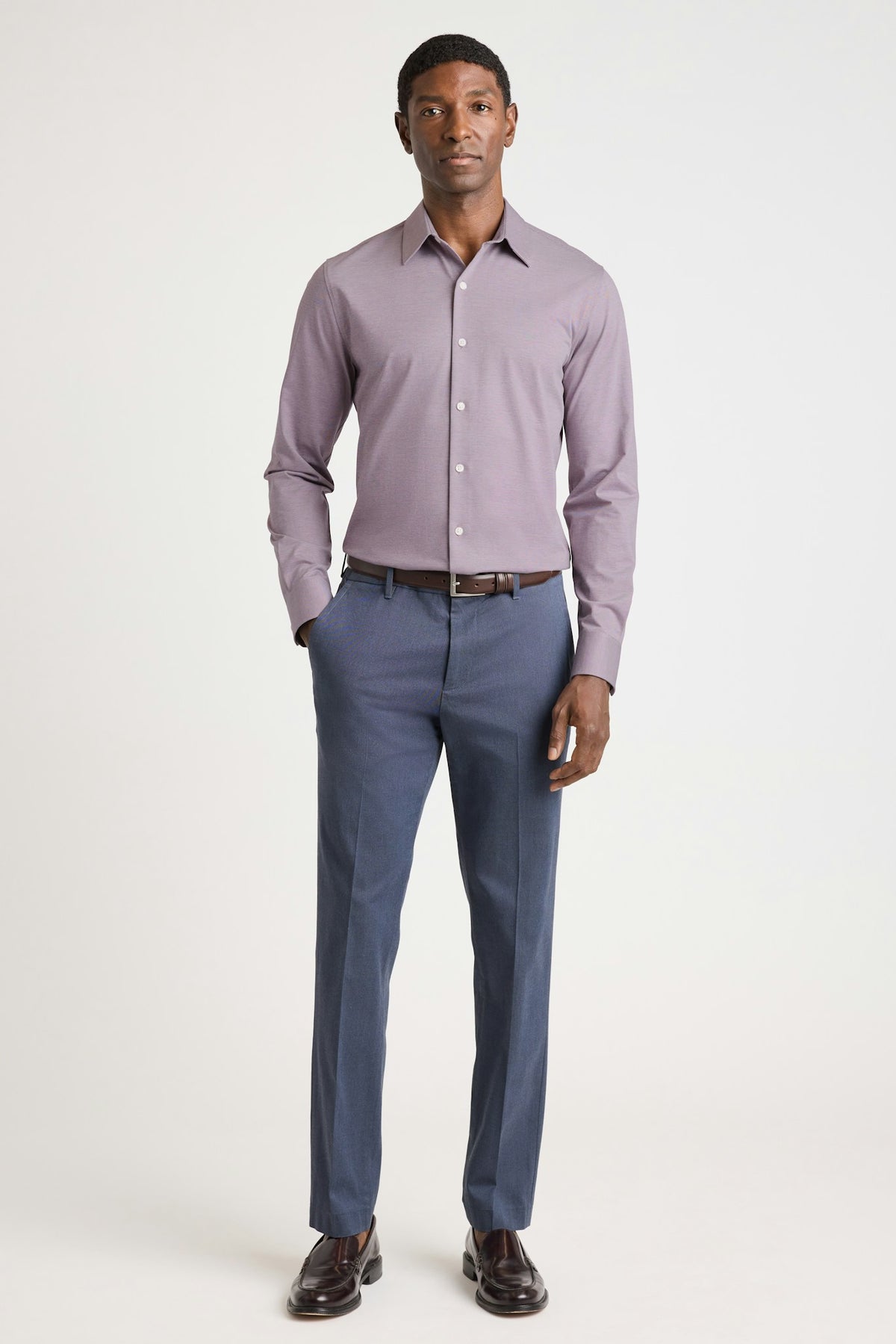 Tech Pique Button Down Shirt - plum texture