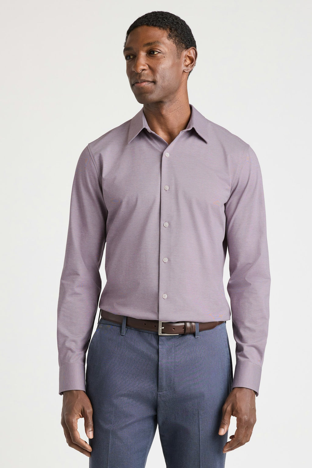 Tech Pique Button Down Shirt - plum texture
