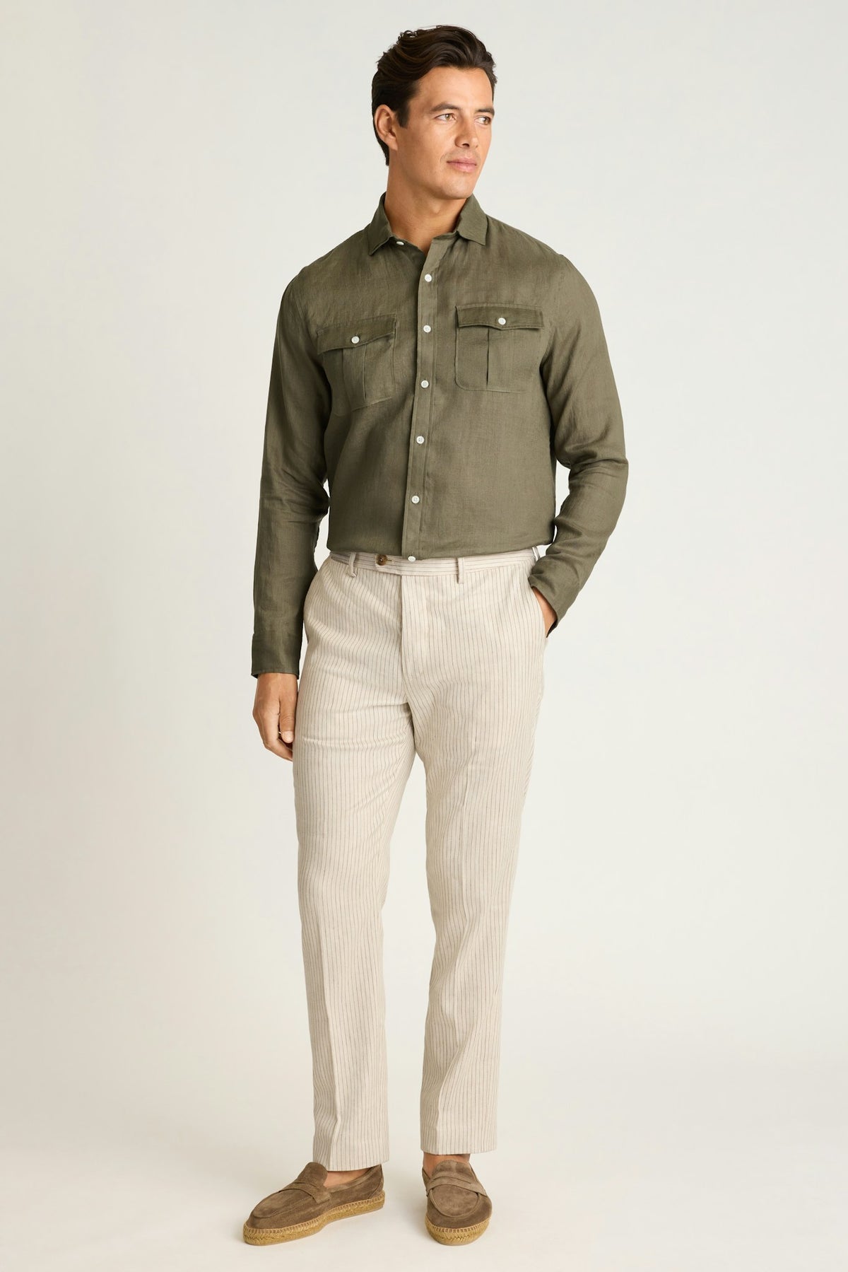Cooper Two Pocket Shirt - olive linen